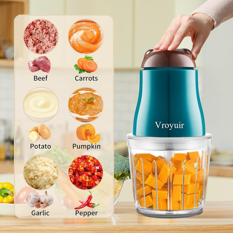 Vroyuir صانع طعام الأطفال، خلاط طعام الأطفال 600 مل مع 10 شفرات، معالج طعام للأطفال، فواكه، خضار، لحم، مع وعائين زجاجيين سعة 200 مل، حقيبة تخزين، فرشاة تنظيف، مكشطة - Image 3